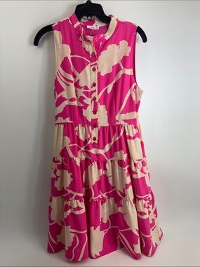 ⚙️ 3For$30 ⚙️ Kori Hot Pink & Cream Sleeveless Tiered Floral Dress